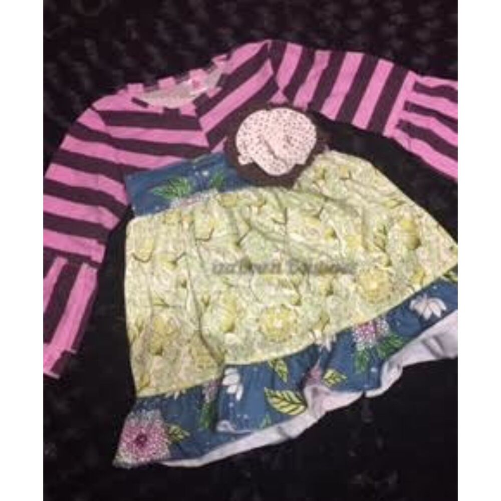 Purple Stripe Boho Dress and Ruffle Pant Set 11462XL  6-7 years  (I)NWT Boutique